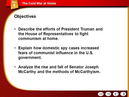The Cold War at Home Objectives