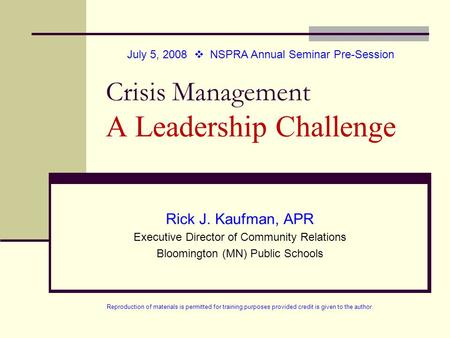 Crisis Management A Leadership Challenge