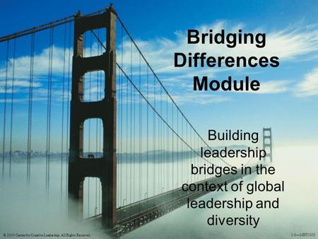 Bridging Differences Module Building leadership bridges in the context of global leadership and diversity © 2003 Center for Creative Leadership. All Rights.
