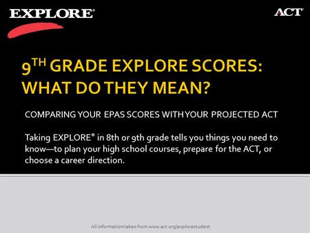 9TH GRADE EXPLORE SCORES: WHAT DO THEY MEAN?