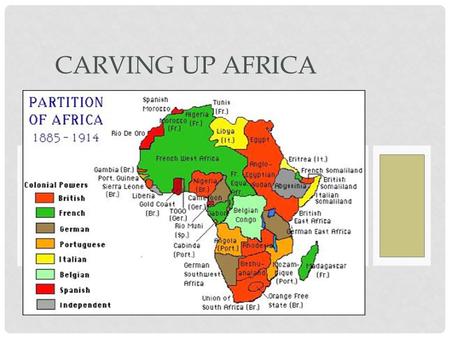 CARVING UP AFRICA. THE RACE FOR THE COLONIES The Nations of the world competed fiercely for colonies The fiercest competition took place on the continent.