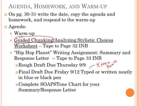 Agenda, Homework, and Warm-up