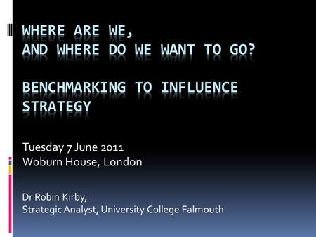 Tuesday 7 June 2011 Woburn House, London Dr Robin Kirby, Strategic Analyst, University College Falmouth.