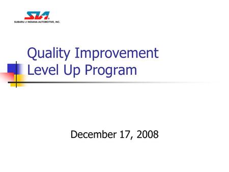 Quality Improvement Level Up Program December 17, 2008.