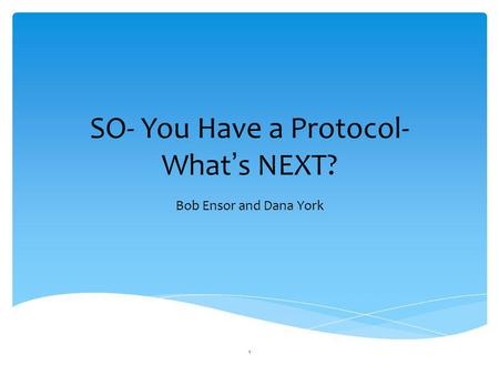 SO- You Have a Protocol- What ’ s NEXT? Bob Ensor and Dana York 1.