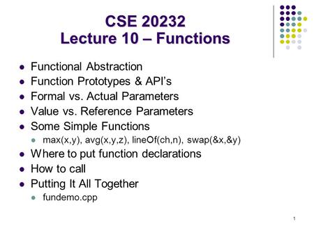 CSE Lecture 10 – Functions