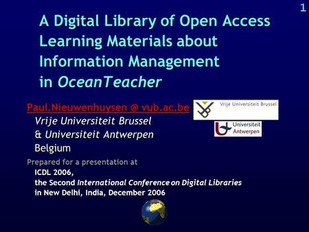 1 A Digital Library of Open Access Learning Materials about Information Management in OceanTeacher vub.ac.be