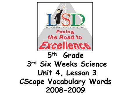 5 th Grade 3 rd Six Weeks Science Unit 4, Lesson 3 CScope Vocabulary Words 2008-2009.