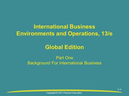 Part One Background For International Business