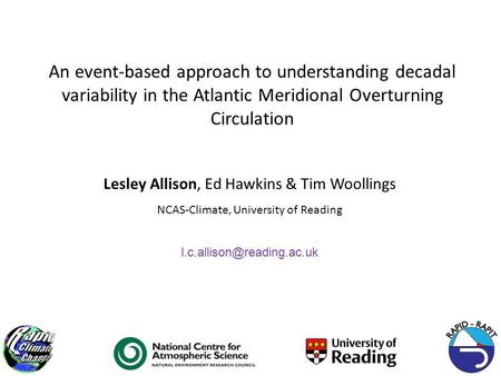 An event-based approach to understanding decadal variability in the Atlantic Meridional Overturning Circulation Lesley Allison, Ed Hawkins & Tim Woollings.