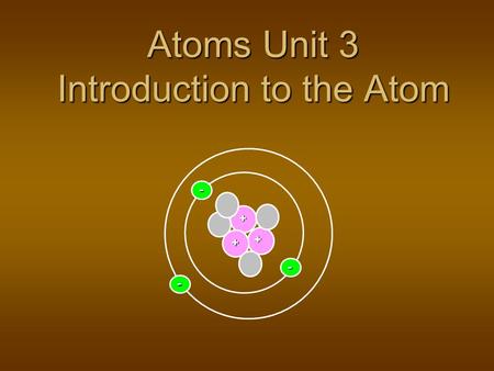 Atoms Unit 3 Introduction to the Atom