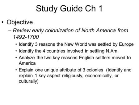 Study Guide Ch 1 Objective