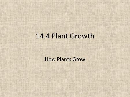 14.4 Plant Growth How Plants Grow. Objectives By the end of the lesson, students will be able to explain how plant growth and animal growth differ.