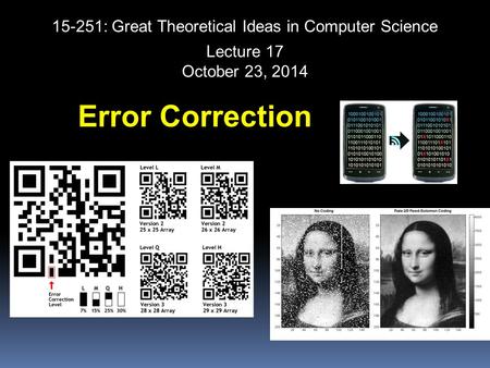 15-251: Great Theoretical Ideas in Computer Science Error Correction Lecture 17 October 23, 2014.