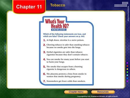 Chapter 11 Tobacco Header – dark yellow 24 points Arial Bold