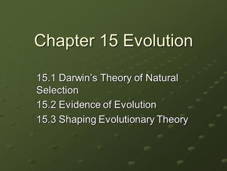 Chapter 15 Evolution 15.1 Darwin’s Theory of Natural Selection