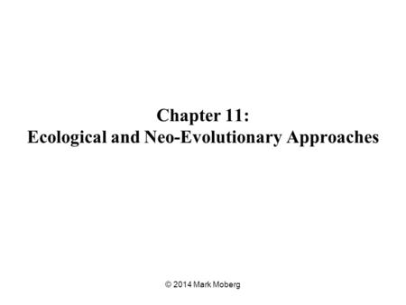 Chapter 11: Ecological and Neo-Evolutionary Approaches © 2014 Mark Moberg.