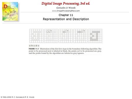 Digital Image Processing, 3rd ed. www.ImageProcessingPlace.com © 1992–2008 R. C. Gonzalez & R. E. Woods Gonzalez & Woods Chapter 11 Representation and.