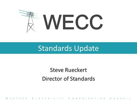Standards Update Steve Rueckert Director of Standards W ESTERN E LECTRICITY C OORDINATING C OUNCIL.