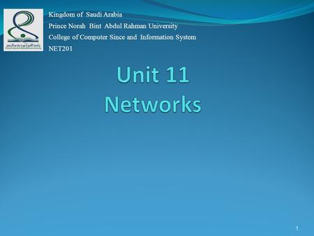 1 Kingdom of Saudi Arabia Prince Norah Bint Abdul Rahman University College of Computer Since and Information System NET201.