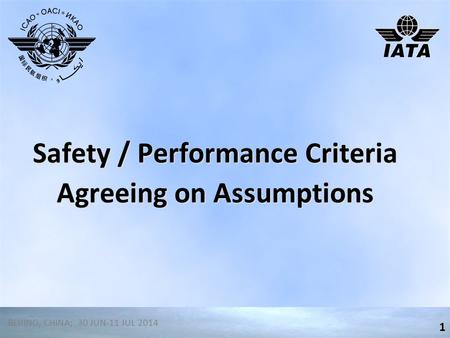 Safety / Performance Criteria Agreeing on Assumptions 1 BEIJING, CHINA; 30 JUN-11 JUL 2014.