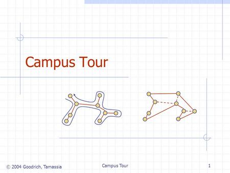 © 2004 Goodrich, Tamassia Campus Tour1. © 2004 Goodrich, Tamassia Campus Tour2 Graph Assignment Goals Learn and implement the adjacency matrix structure.