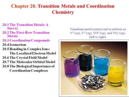 Chapter 20. Transition Metals and Coordination Chemistry