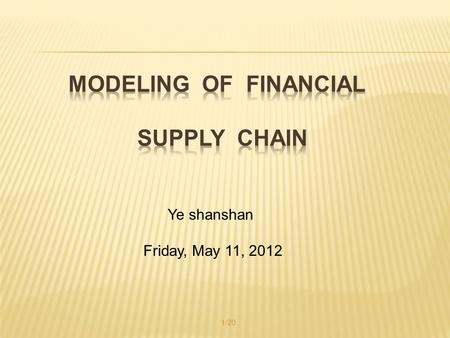 Ye shanshan Friday, May 11, 2012 1/20.  Problem  Literature Review  Mathematical Model  Conclusion  My idea 参考文献： Gupta, S., and Dutta, K., Modeling.