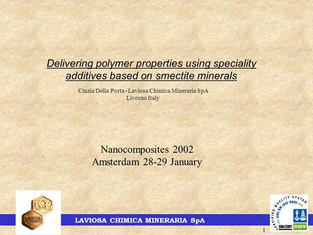 LAVIOSA CHIMICA MINERARIA SpA 1 Delivering polymer properties using speciality additives based on smectite minerals Cinzia Della Porta - Laviosa Chimica.
