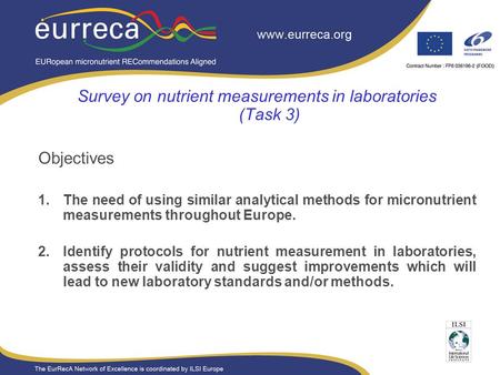 Presentation title Presentation subhead Survey on nutrient measurements in laboratories (Task 3) Objectives 1.The need of using similar analytical methods.