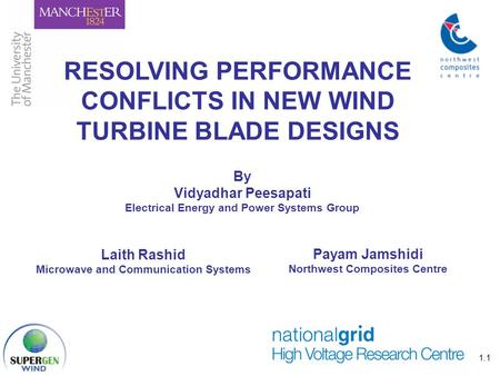 Combining the strengths of UMIST and The Victoria University of Manchester 1.1 RESOLVING PERFORMANCE CONFLICTS IN NEW WIND TURBINE BLADE DESIGNS By Vidyadhar.