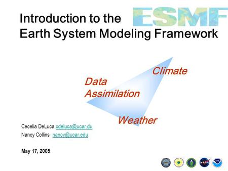 Introduction to the Earth System Modeling Framework Cecelia DeLuca Nancy Collins May 17, 2005.
