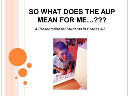 SO WHAT DOES THE AUP MEAN FOR ME…??? A Presentation for Students in Grades 3-5.