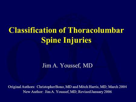Classification of Thoracolumbar Spine Injuries