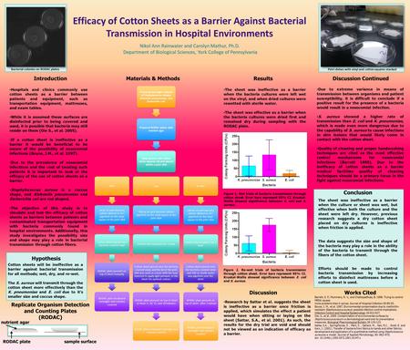 Efficacy of Cotton Sheets as a Barrier Against Bacterial Transmission in Hospital Environments Nikol Ann Rainwater and Carolyn Mathur, Ph.D. Department.