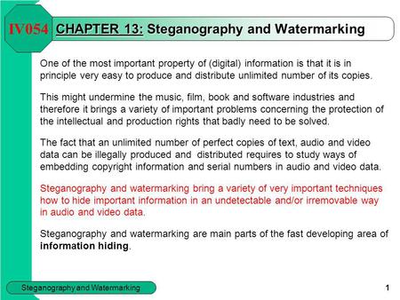 CHAPTER 13: Steganography and Watermarking