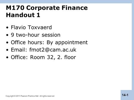 M170 Corporate Finance Handout 1