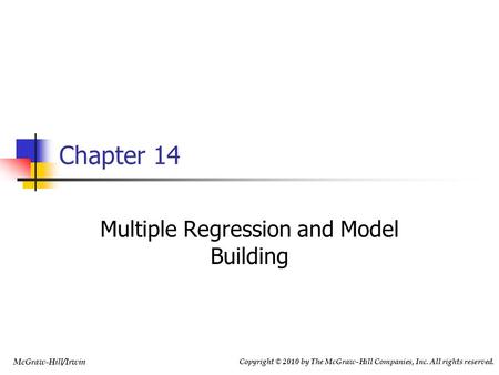 Multiple Regression and Model Building