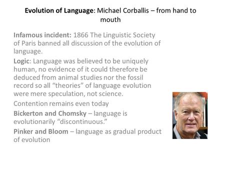 Evolution of Language: Michael Corballis – from hand to mouth