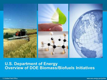 1 | Golden Field Officewww.eere.energy.gov/golden U.S. Department of Energy Overview of DOE Biomass/Biofuels Initiatives.