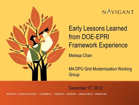 DISPUTES & INVESTIGATIONS ECONOMICS FINANCIAL ADVISORY MANAGEMENT CONSULTING Early Lessons Learned from DOE-EPRI Framework Experience Melissa Chan MA DPU.