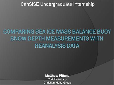 CanSISE Undergraduate Internship Matthew Pittana York University Christian Haas Group.