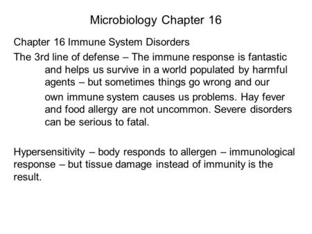 Microbiology Chapter 16 Chapter 16 Immune System Disorders