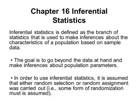 Chapter 16 Inferential Statistics