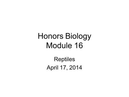 Honors Biology Module 16 Reptiles April 17, 2014.