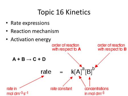Topic 16 Kinetics Rate expressions Reaction mechanism