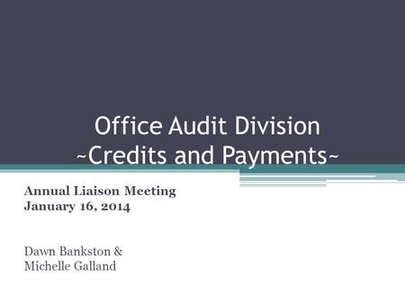 Office Audit Division ~Credits and Payments~