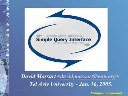 European Schoolnet David Massart Tel Aviv University - Jan. 16, 2005.