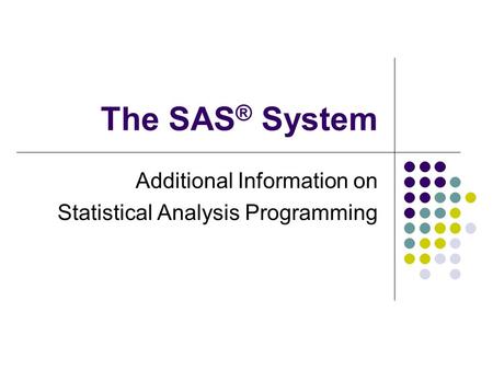 The SAS ® System Additional Information on Statistical Analysis Programming.
