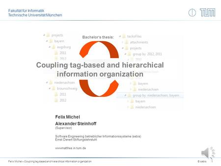 Fakultät für Informatik Technische Universität München 1© sebisFelix Michel – Coupling tag-based and hierarchical information organization Coupling tag-based.